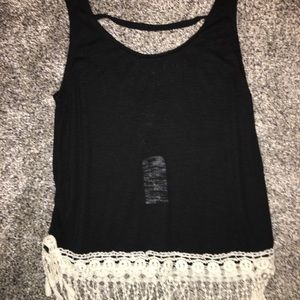 Juniors Black Fringe tank top
